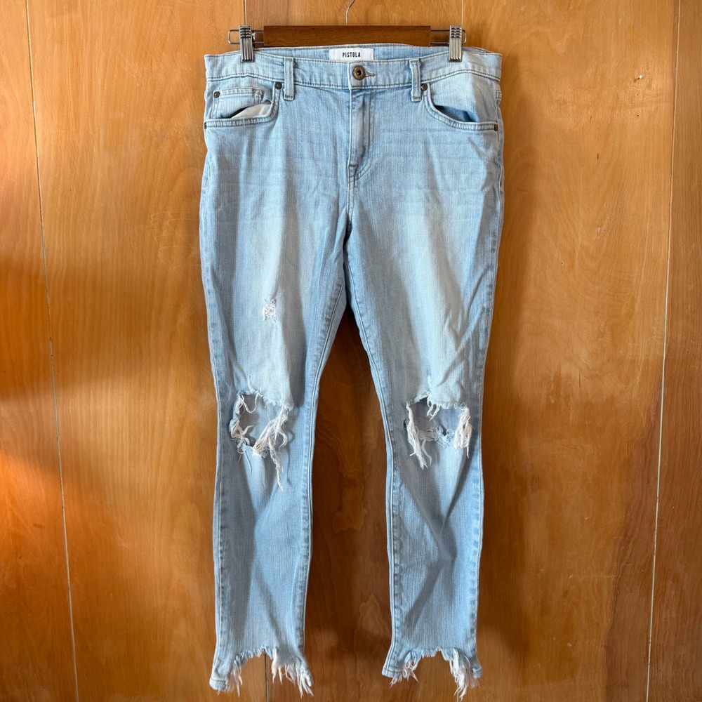 Pistola Distressed Skinny Jeans Light Wash Frayed Step Hem P8730TEN-VNC Size 29